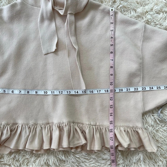 ZARA TAN RUFFLED KNITWEAR SWEATSHIRT HOODIE OVERSIZED IVORY SIZE S - Picture 6 of 8